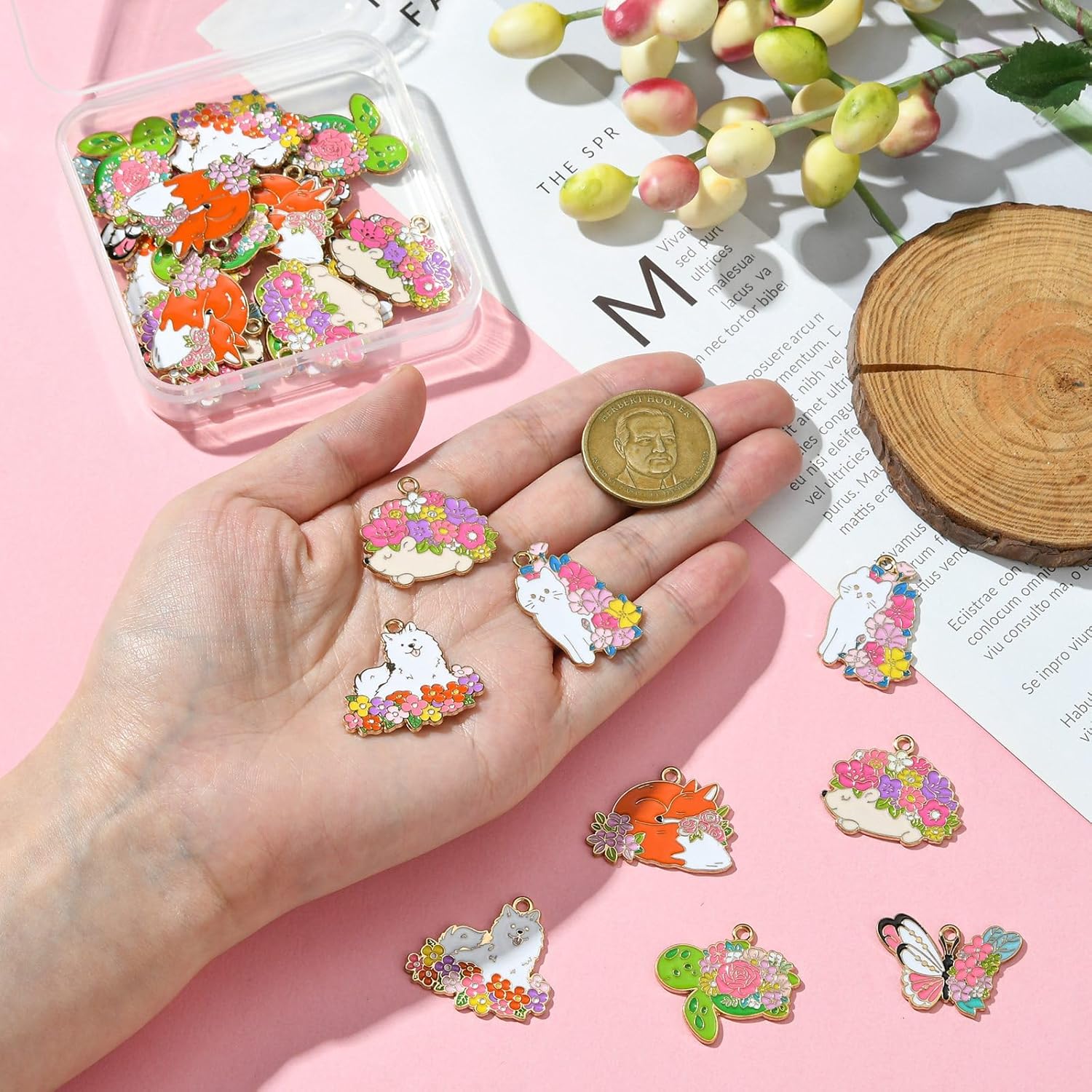 KitBeads 30Pcs 6 Styles Flower Animal Charms Enamel Floral Butterfly Charms Spring Rabbit Dog Cat Sea Turtle Charms for Jewelry Making Earrings Necklaces - Image 4