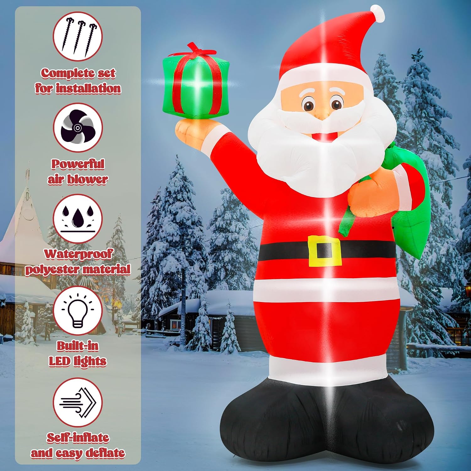 14 FT Christmas Santa Inflatables, Giant Inflatable Santa with Bag, Blow Up Christmas Santa Claus with 6pcs LED, Inflatable Santa Claus Outdoor Decorations for Party Holiday Lawn Yard Archway