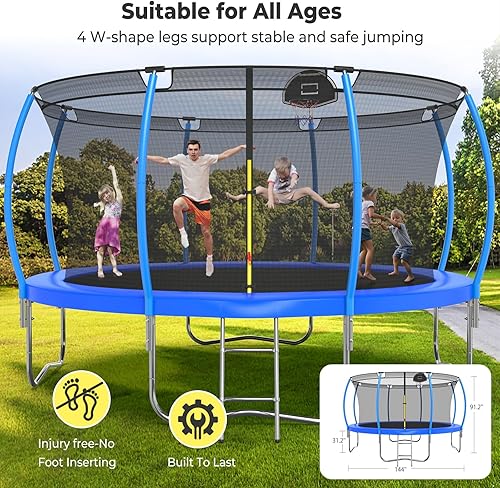 Miniatura 7 de Lyromix 12 14 15 16FT Trampoline for Kids and Adults, Outdoor Trampolines with Curved Poles, Pumpkin Backyard Trampoline with Sprinkler, Stakes,