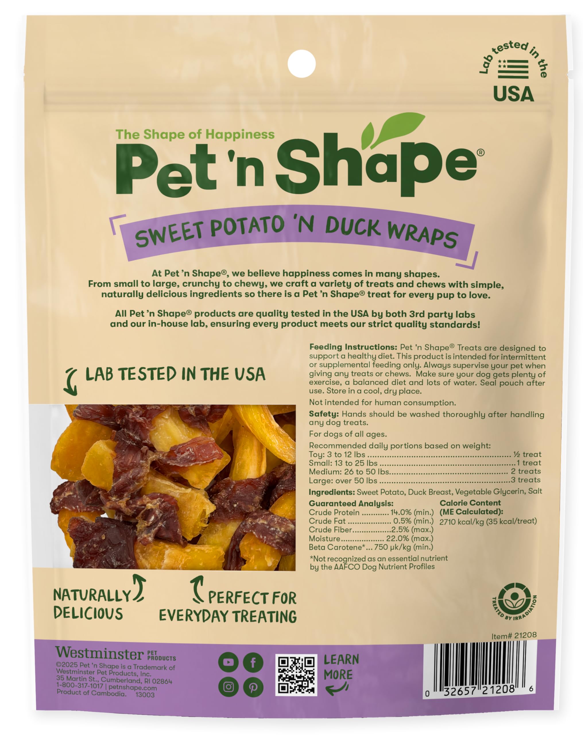 Pet 'n Shape Duck 'n Sweet Potato - Golosinas naturales para perros, pato, 8 onzas, 21208