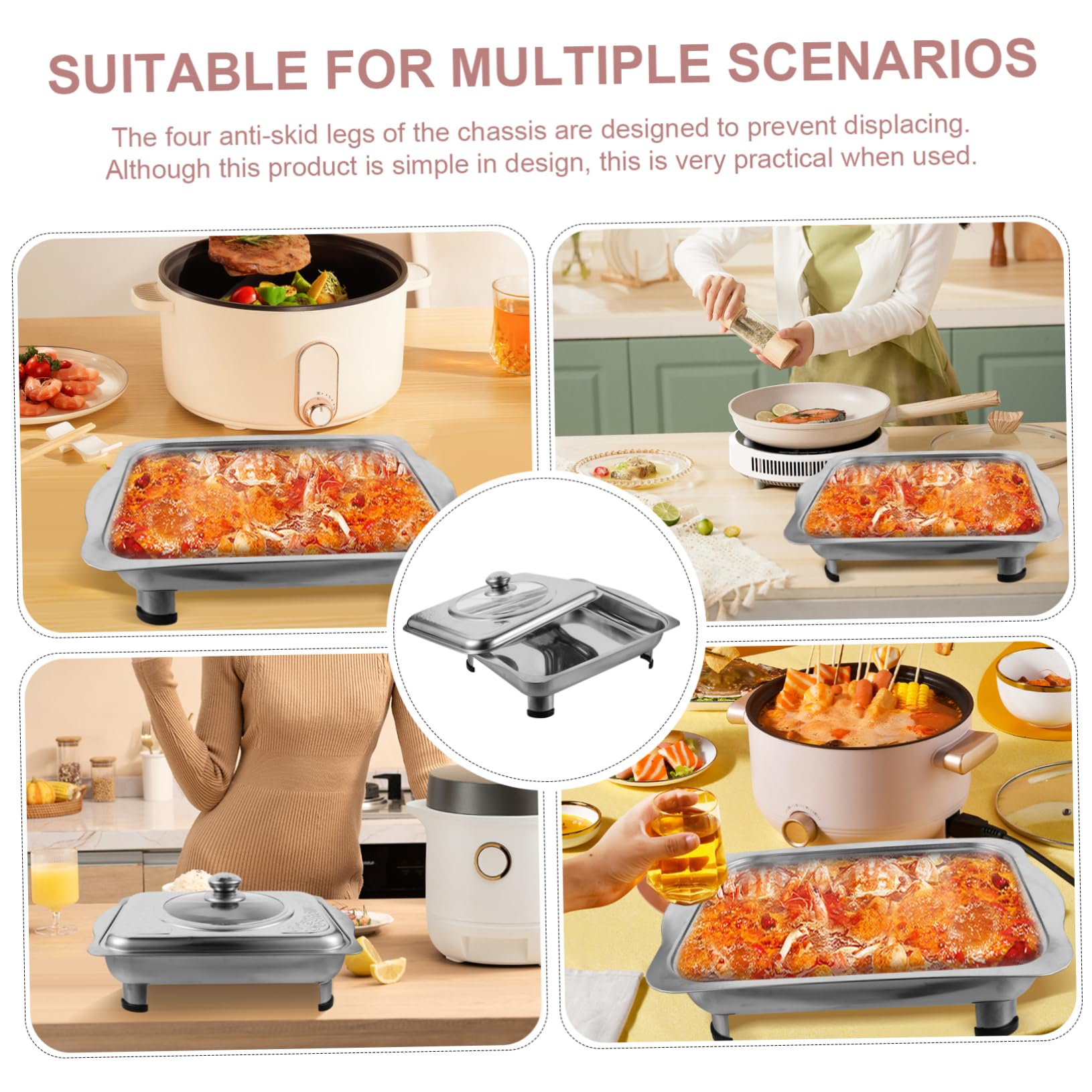 Bandeja de acero inoxidable para bufé, bandeja de servir Ele para fiestas, eventos y catering, fácil de limpiar, perfecta para exhibición de alimentos y entretenimiento