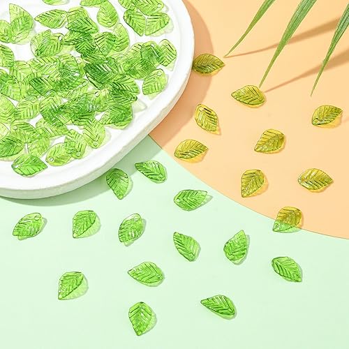 Miniatura 5 de Stiesy 100 dijes acrílicos transparentes de hojas verdes para plantas, pequeños dijes para mujer, accesorios de bricolaje