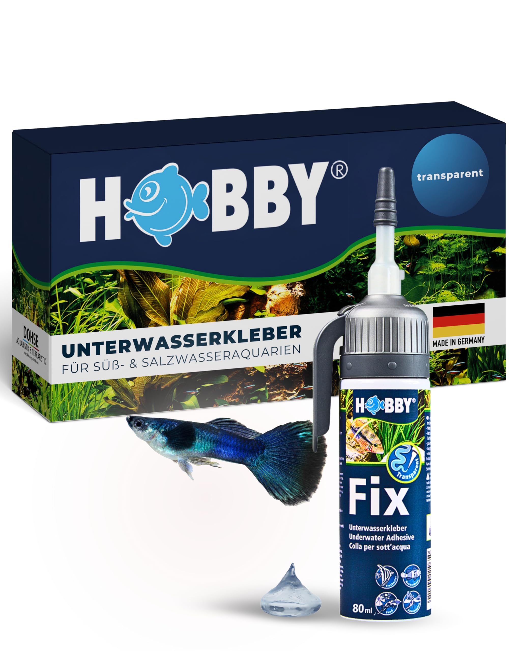 HOBBY Aquaristik Fix Unterwasserkleber I 80 ml Kartusche I universell einsetzbarer Kleber für Aquarien I Hochleistungskleber für Unterwasserreparaturen in Süß- und Meerwasseraquarien I transparent