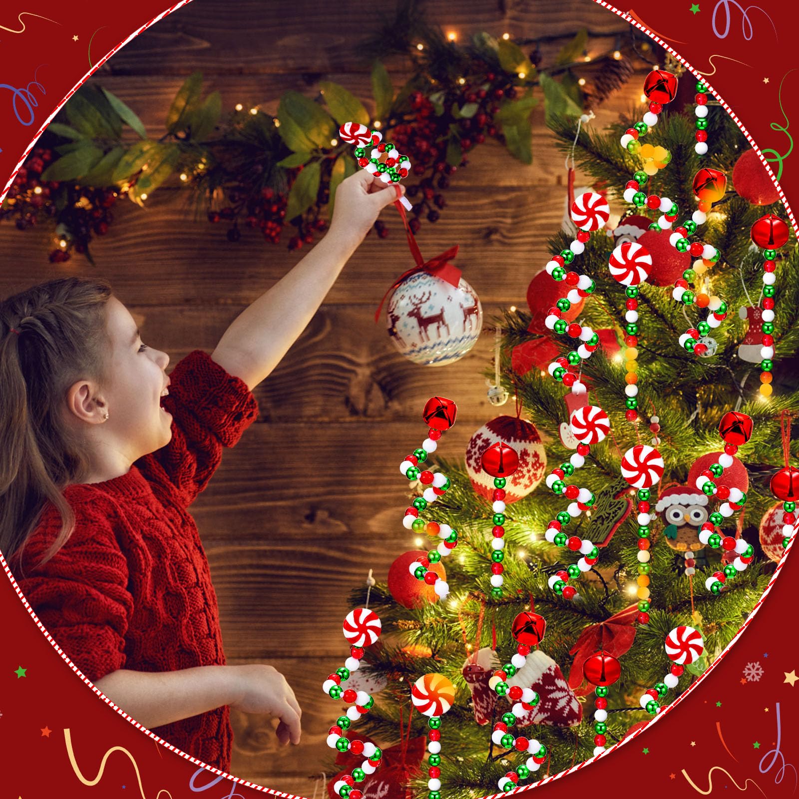 Liliful 40 adornos de piruletas de caramelo de Navidad para árbol de Navidad, adornos de piruleta de caramelo trenzado, decoraciones de campana para árbol de Navidad, corona, manualidades, regalo de