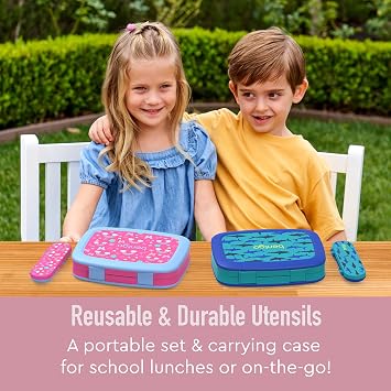 Bentgo Kids Prints 5-Compartment Bento-Style Kids Lunch Box Set with Reusable Plastic Utensils (Lavender Galaxy)
