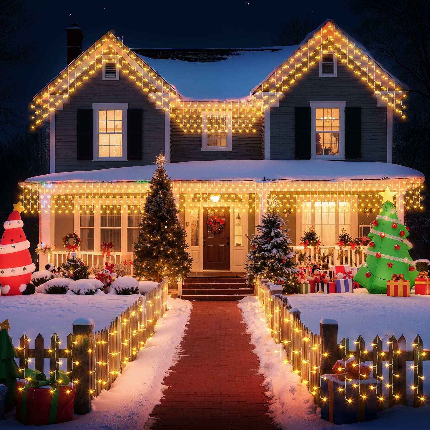 Quntis Erweiterbar 144 LED 4m×0,6m Lichtervorhang Eisregen Außen, IP44 Lichterkettenvorhang Warmweiß, Weihnachtsdeko Innen Fenster, Eiszapfen Regenlichterkette, Weihnachtsbeleuchtung Balkon Terrase