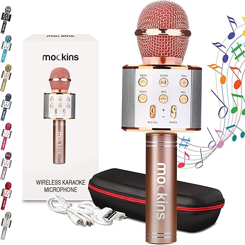 Mockins Rose - Micrófono de karaoke inalámbrico con altavoz integrado, micrófonos inalámbricos compatibles con Bluetooth con iPhone y Android,