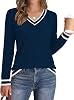 Suéteres elegantes de escote en V para mujer LOMON, manga larga, tejido ligero, tops de otoño 3