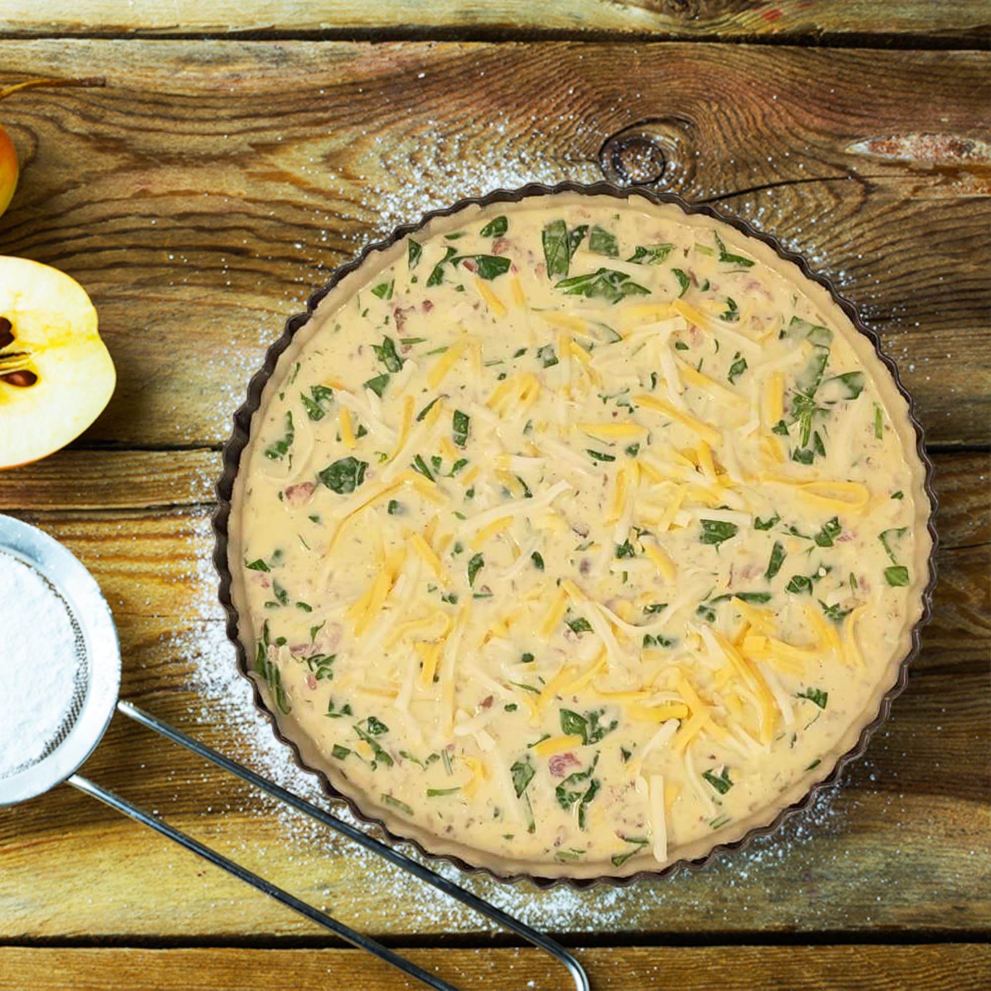 Vervo Tart Pan, 9 Inch Carbon Steel Quiche with Removable Bottom, Non-Stick, Fluted, 9.5" Top Diameter, 9" Bottom Diameter, Black - Image 6