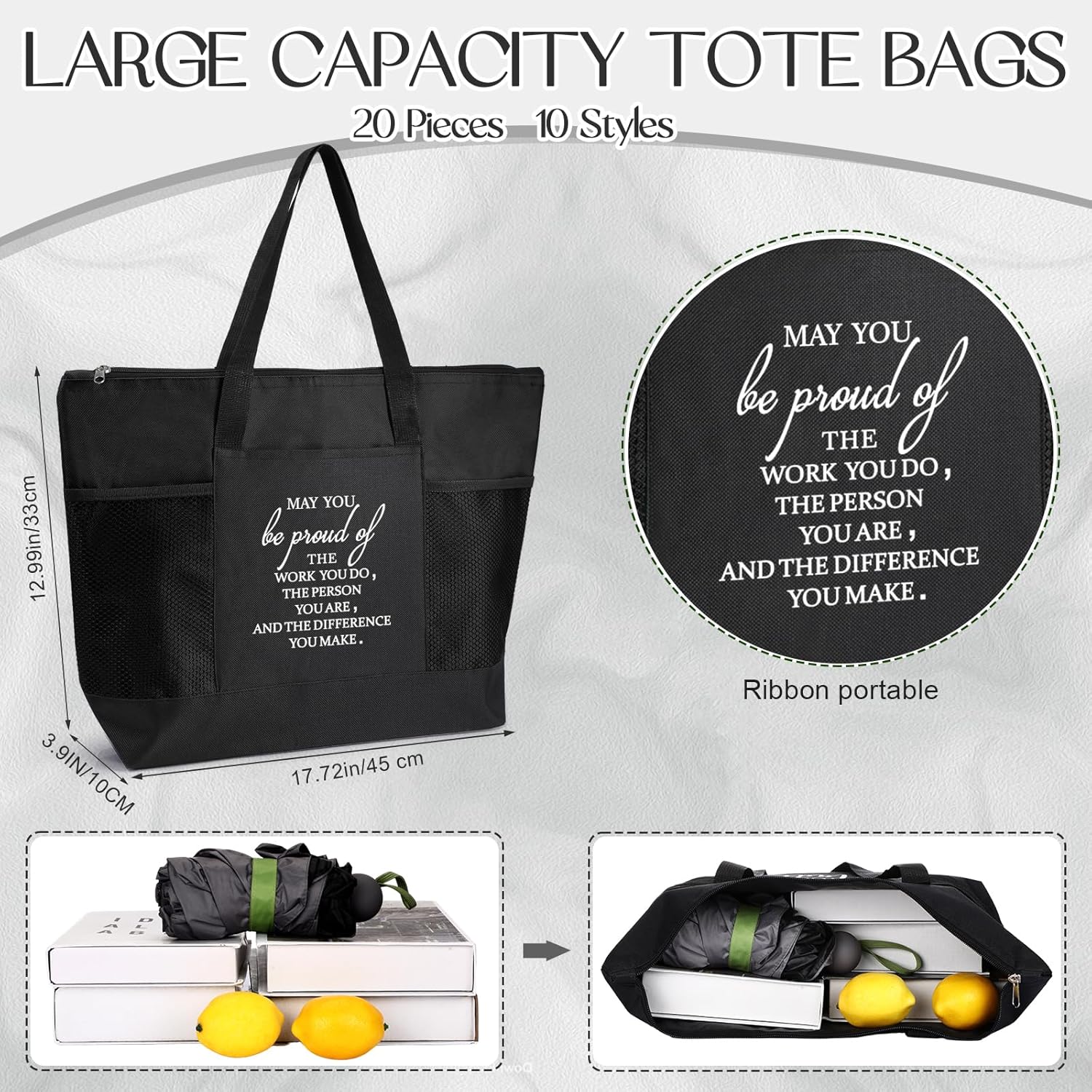 Talltalk 20 Pcs Employee Appreciation Gifts Thank You Tote Bag Bulk for Women Nurses Office Gifts (Black) - Image 3