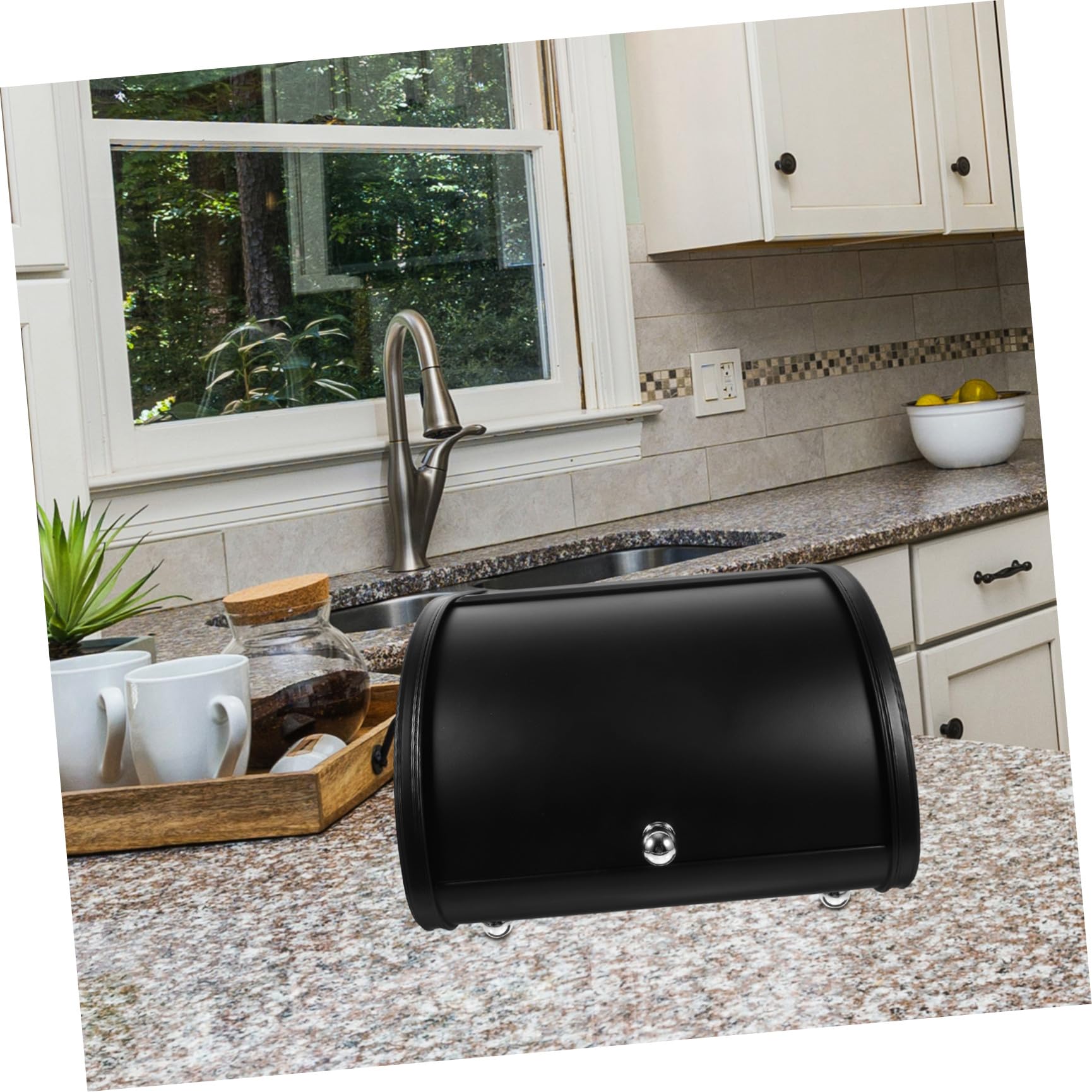 Caja de Pan Multifunción para Encimera de Cocina, Acero al Carbono Negro