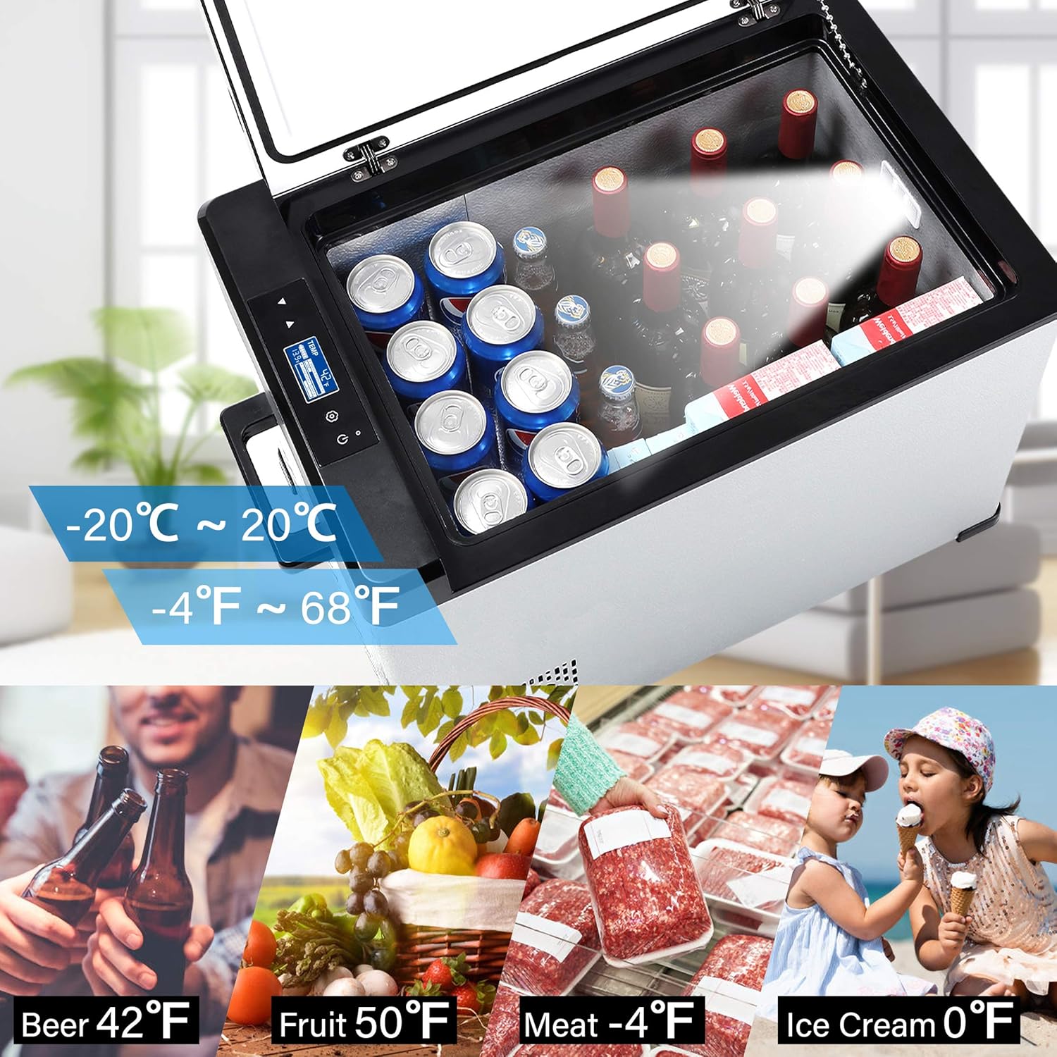 Portable Refrigerator, 42 Quart Car Refrigerator freezer with Compressor(-4°F to 68°F), DC 12/24V, AC 110-250V Input Car Fridge for Car,Truck, RV, Boat,Camping, Picnic, BBQ, Patio,Home : Automotive