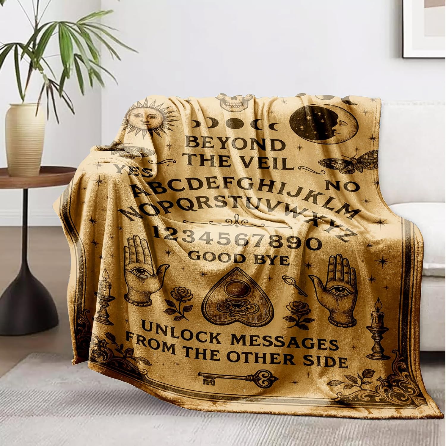 Vintage Gothic Spirit Board Blanket - Witchy Mystical Halloween Throw Blanket 50"x60", Soft Flannel Cozy Occult Celestial Decor, Spooky Unique Gifts for Adults, Goth Home Accessories - Image 2