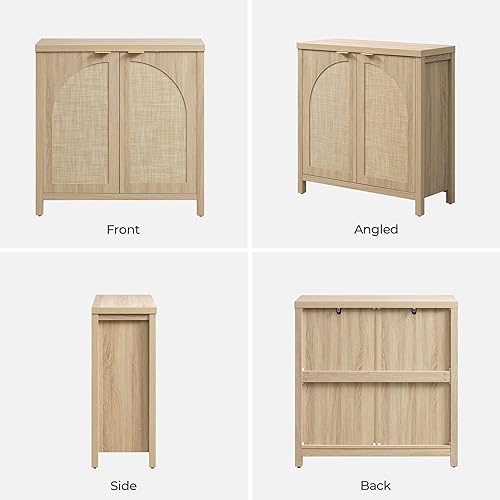 Miniatura 9 de SICOTAS Juego de 3 aparadores de ratán de 102 pulgadas de ancho, armario de almacenamiento Credenza moderno de mediados de siglo con puertas de arco