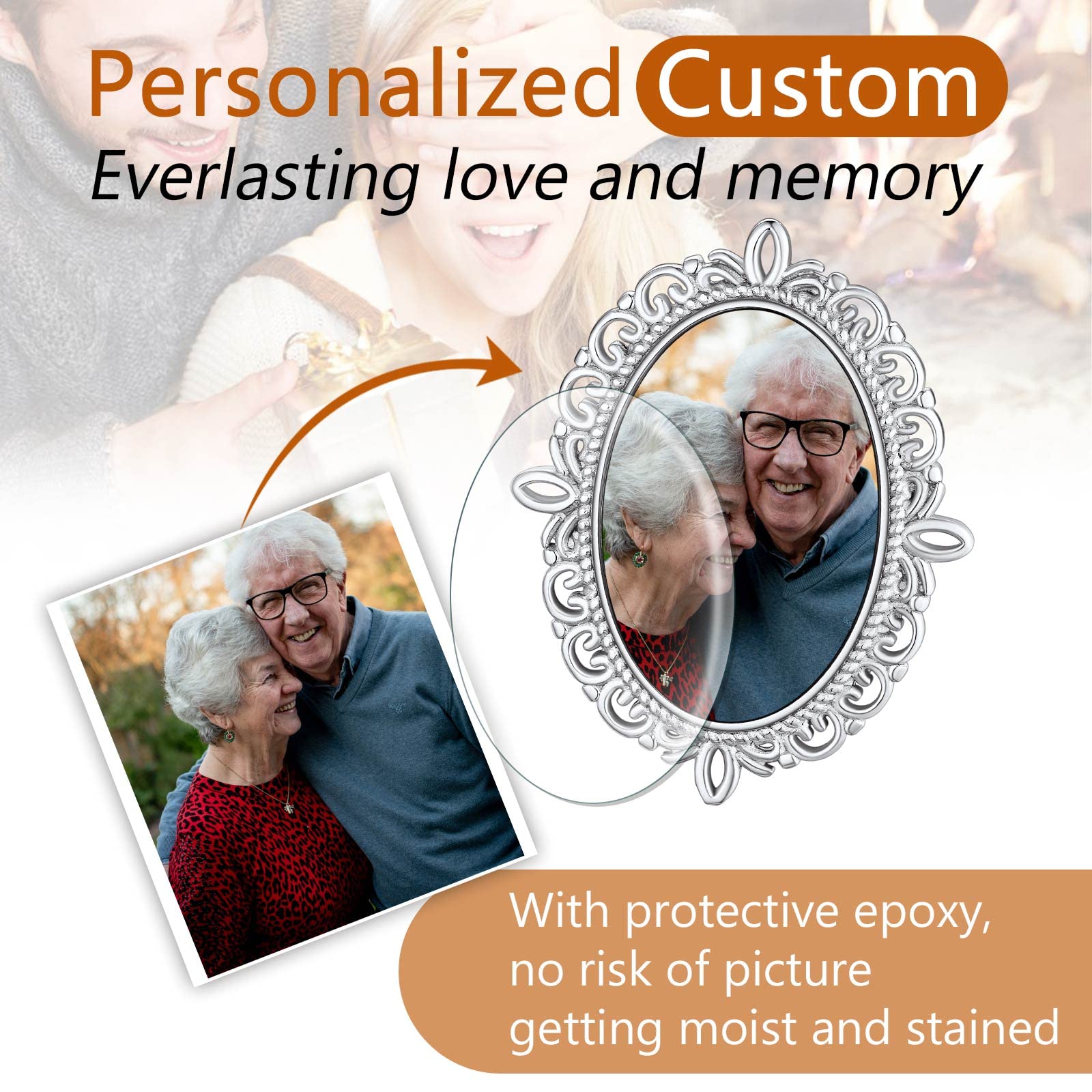 FindChic Broche 1-4 Fotos Personalizadas Broches para Mantillas Acero Inoxidable Broches de Bisuteria para Ramo Novia