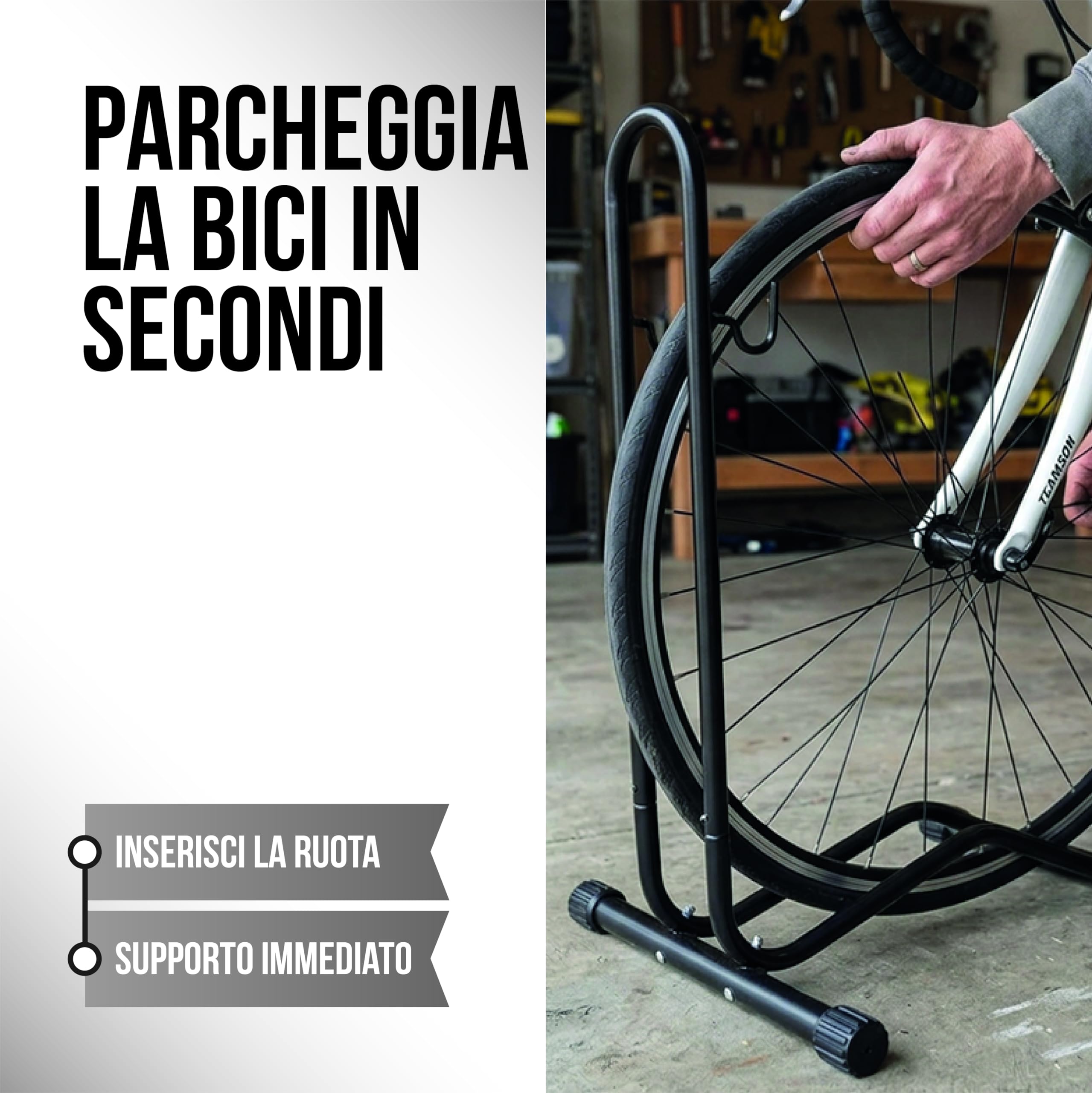 Supporto Bicicletta Autoportante Verticale – Cavalletto Salvaspazio per Bici da Strada, Mountain Bike e Bambini – Parcheggio a Pavimento per Uso Interno ed Esterno, Stabile e Regolabile in Acciaio