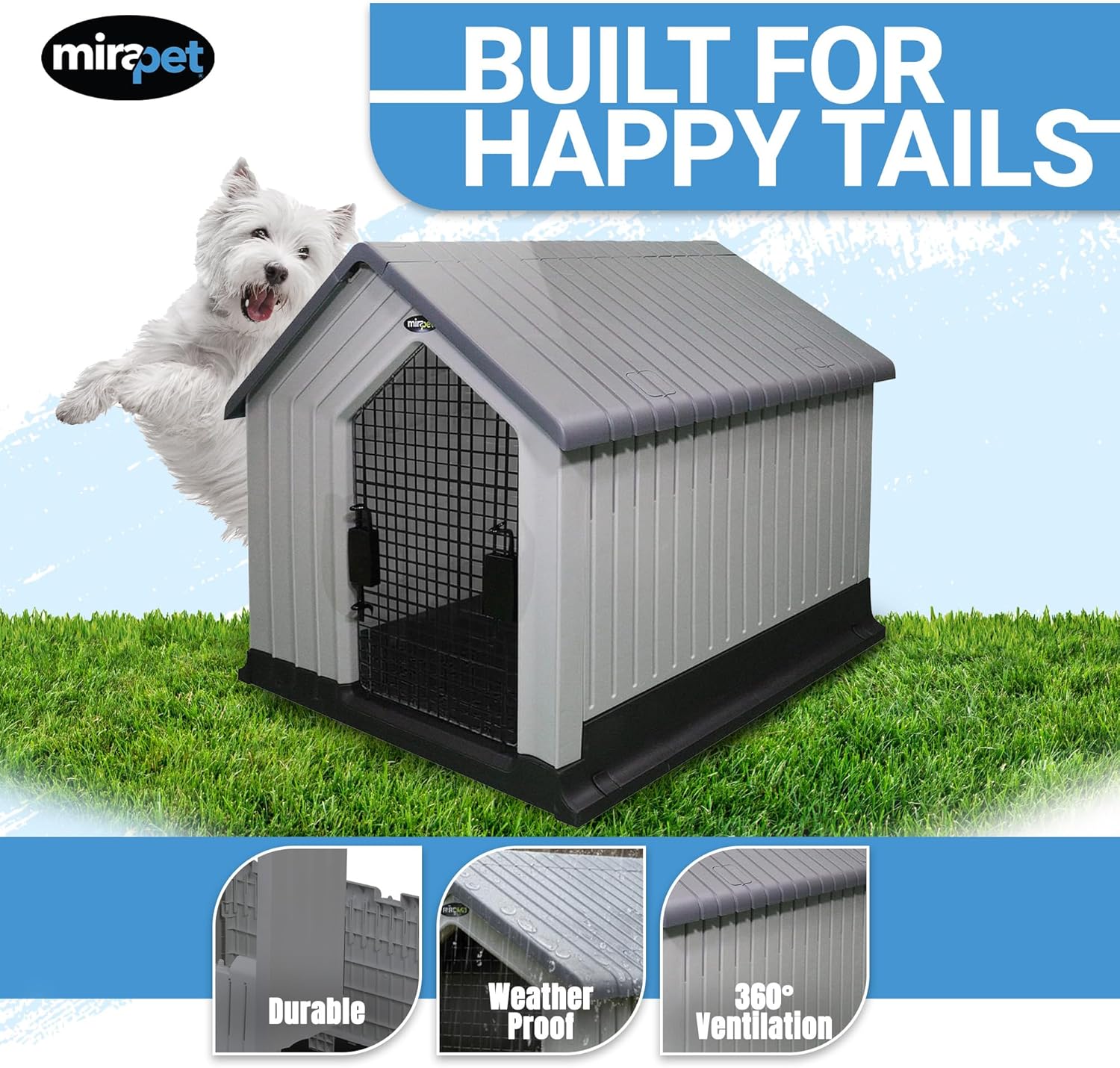 Dog House, Indoor or Outdoor Durable Plastic Waterproof Animal Shelter, Large - Comfortable Pet House for All Seasons