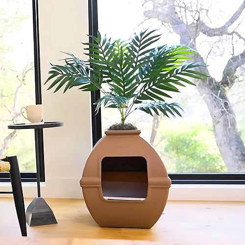 Miniatura 158 de Good Pet Stuff Kit original de caja de arena oculta y forro reutilizable, maceta redonda cerrada con plantas artificiales, sistema de filtro de olor