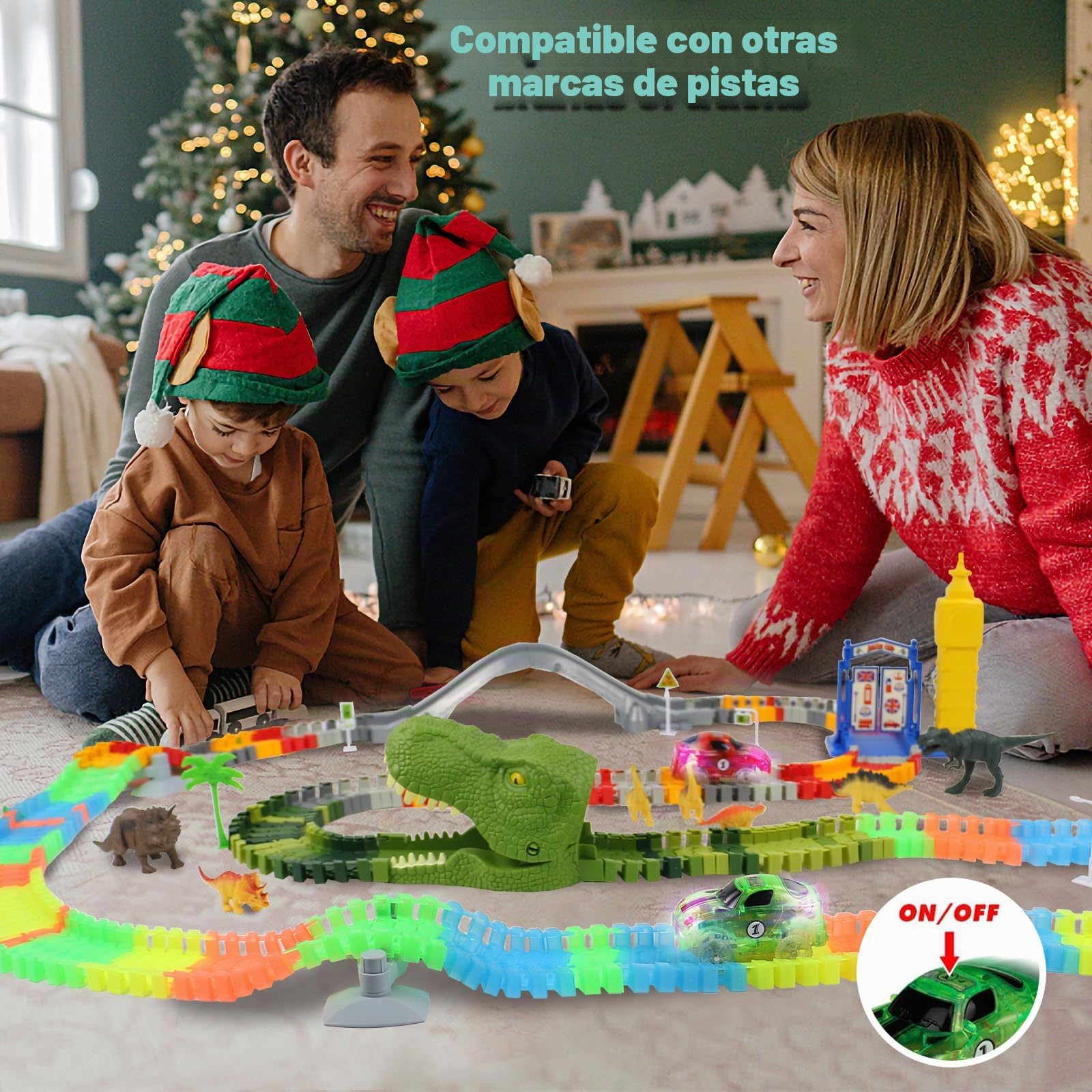 Juguetes Niños 3 Años, Pista de Coches para Niños Circuito Coches Juguetes Niño 3 4 Años- 240 Piezas Montessori Track Pista Flexible & 2 LED Cars Juguetes Educativo Regalo Niño Niña 3 4 5 Años