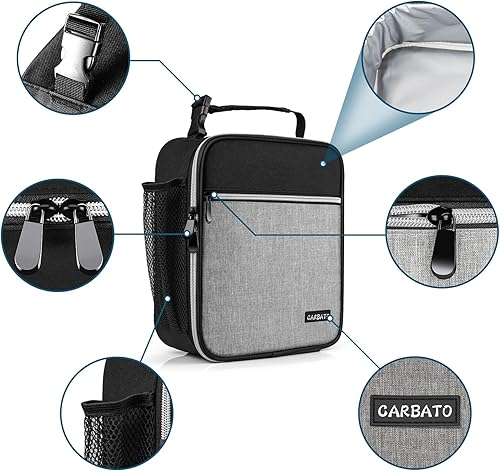 Miniatura 5 de Lonchera duradera con aislamiento térmico y reutilizable para adultos, lonchera duradera y reutilizable para adultos (negro y gris claro)