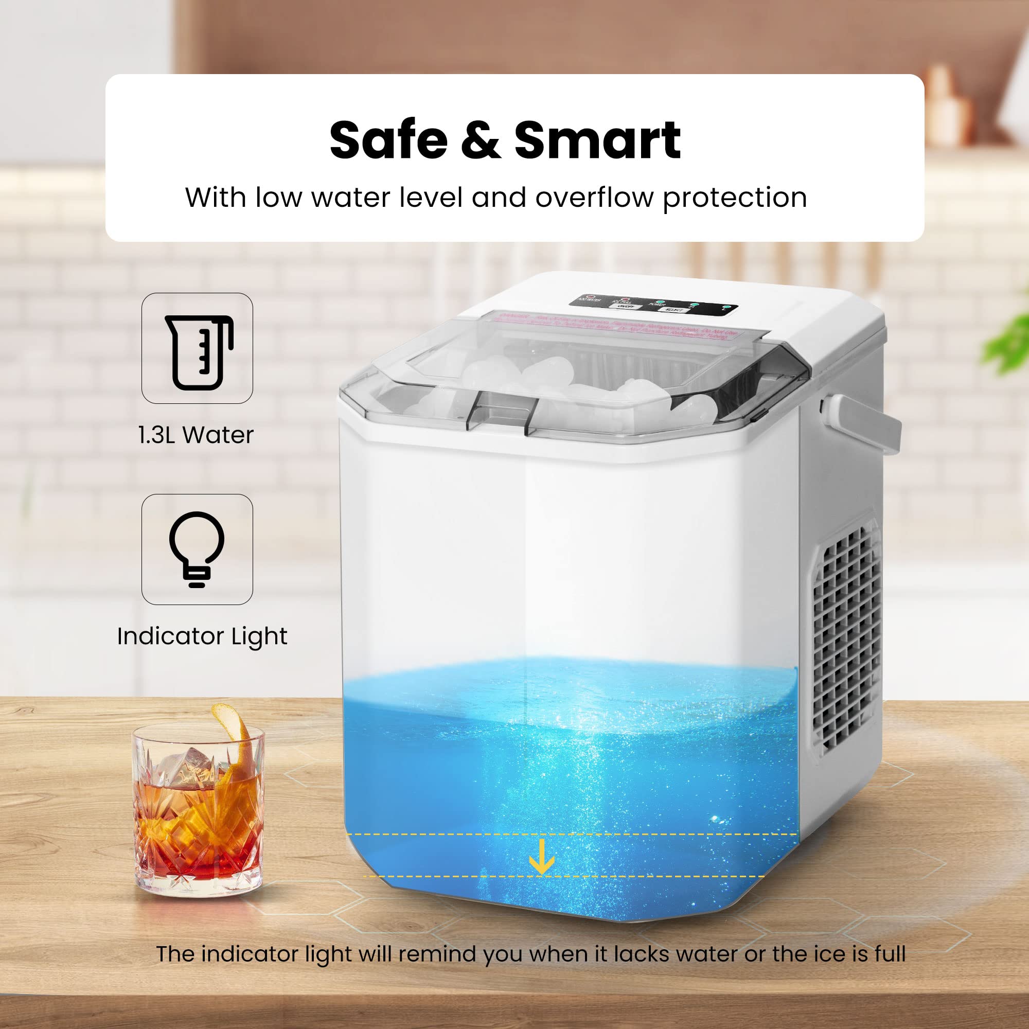 VIVOHOME Electric Portable Compact Countertop Automatic Ice Cube Maker Machine with Handle Hand Scoop 10 Ice Bags and Self Cleaning Function 26.5lbs/Day White on Fridge.com