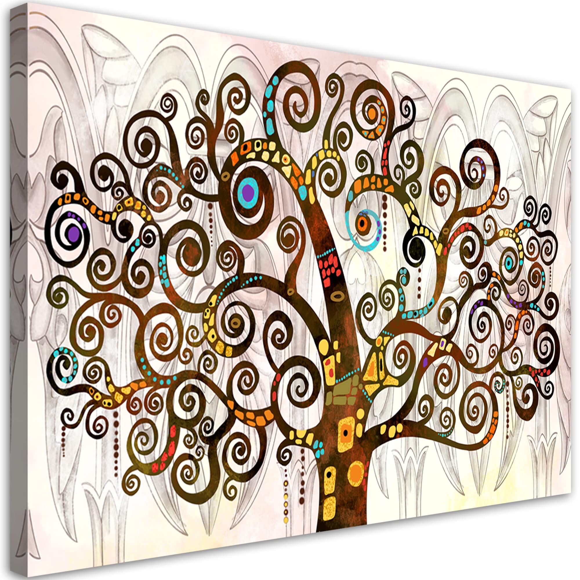 Feeby Cuadro en Lienzo 120x80 cm Gustav Klimt Árbol de la vida 1 Pieza Impresión en Material Tejido no Tejido Modernos Artística Imagen Decoración De Pared Salon Dormitorio Arte Abstracto Beige