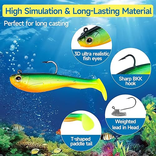 Miniatura 2 de Señuelos de pesca suaves pre-aparejados, cebos de pesca con cola de pala, cebos de pesca premium para pesca de lubina, señuelos de pesca de