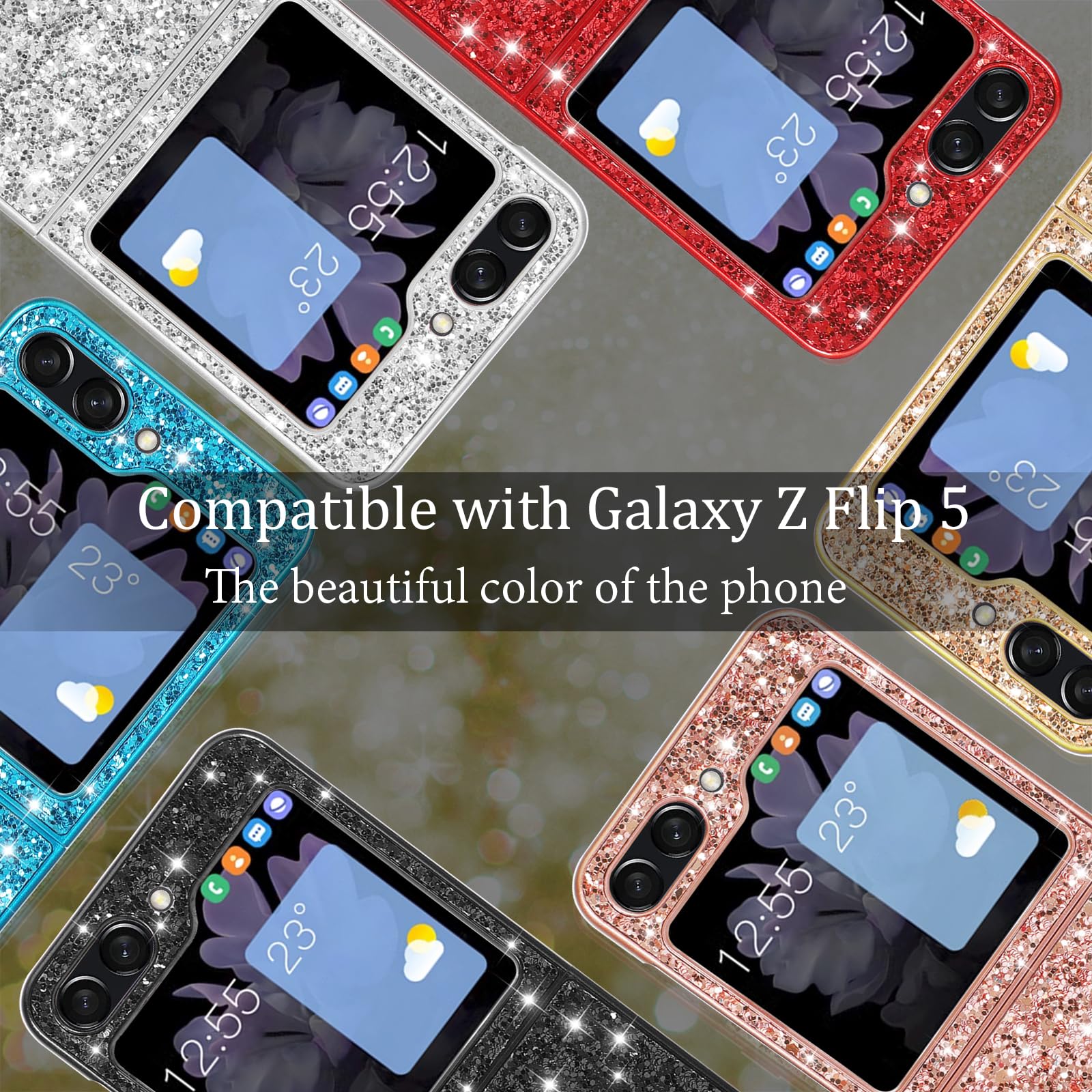 Z Flip 5 - Funda delgada con purpurina para Galaxy Z Flip 5, funda delgada de TPU con diamantes brillantes, carcasa de protección a prueba de golpes para Samsung Galaxy Z Flip 5, funda suave 5G/6.7