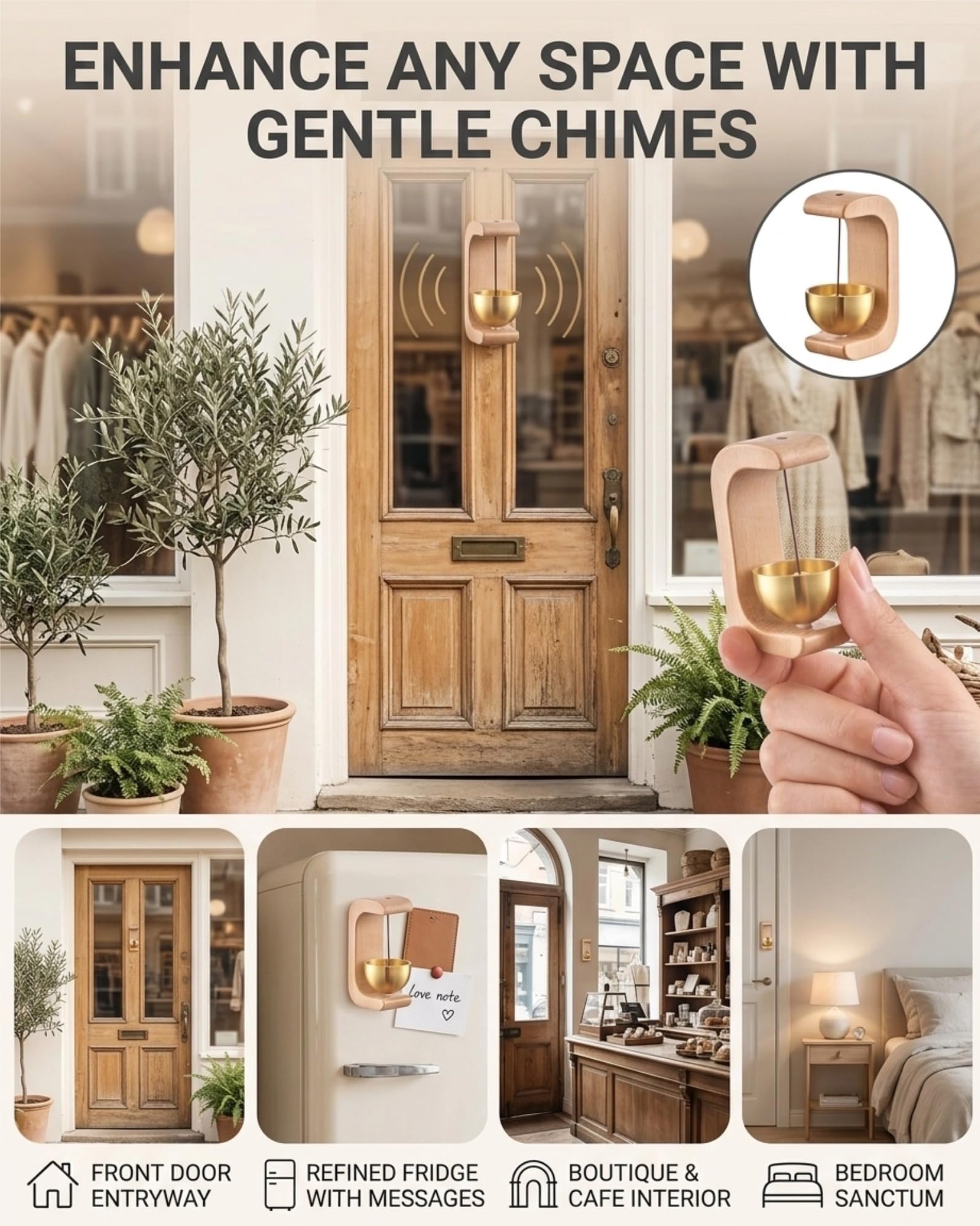 Magnetic Door Chime - Wooden Bell for Home & Shop -8