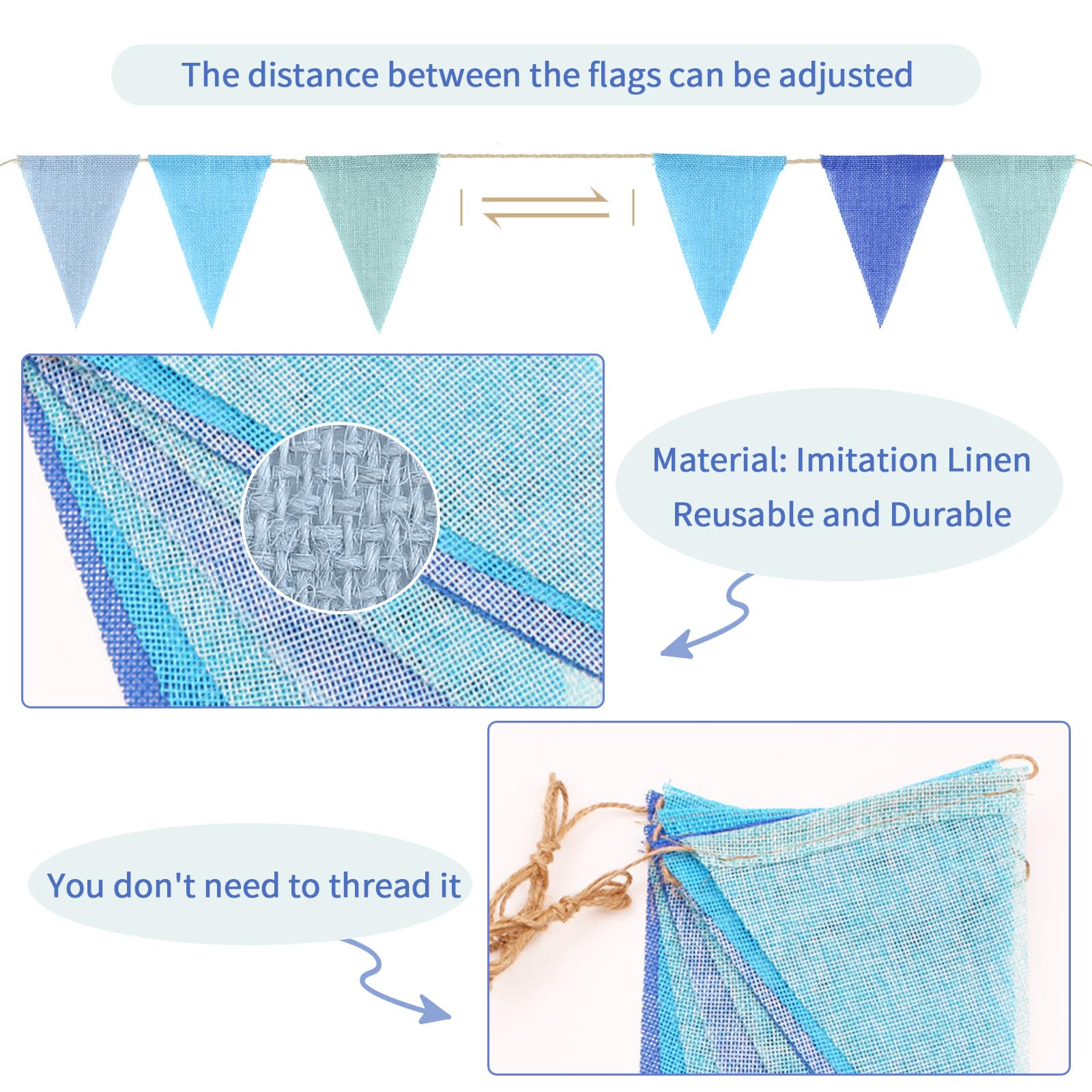 Ghirlanda Bandierine Iuta 4.4m - 15 Pezzi, Decorazione Vintage Per Feste - Foto 5