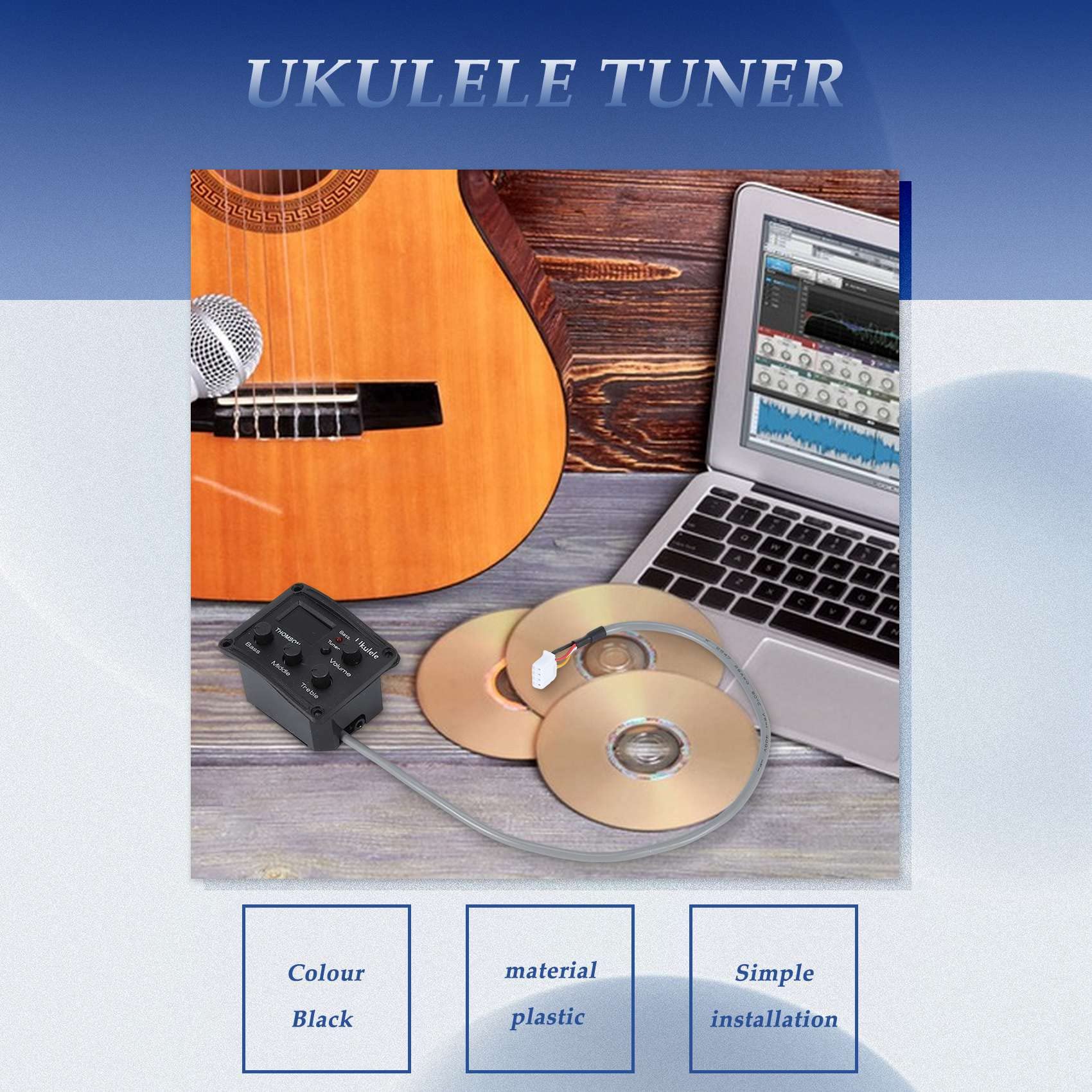 Ukulele Uke Piezo Pickup Preamp - di sintonizzatore equalizzatore a 3 bande con display LCD