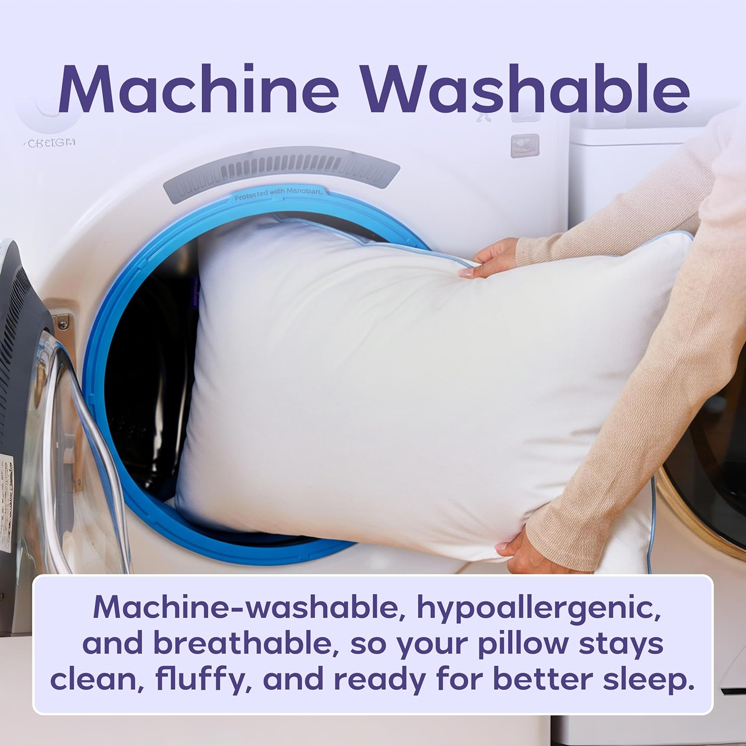 Mellow Hotel Pillow — Waterproof & Stain-Resistant Down-Alternative Bed Pillow, Hypoallergenic Oeko-TEX® Cover, Machine Washable, Stays Fluffy, Support for Side/Back/Stomach Sleepers (Standard)