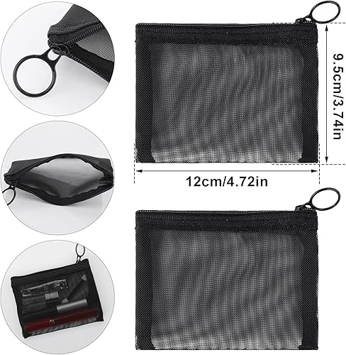 Miniatura 2 de WLLHYF 10 bolsas de cosméticos de malla bolsas de maquillaje de malla negra mini bolsa de artículos de tocador con cremallera estuche de papelería