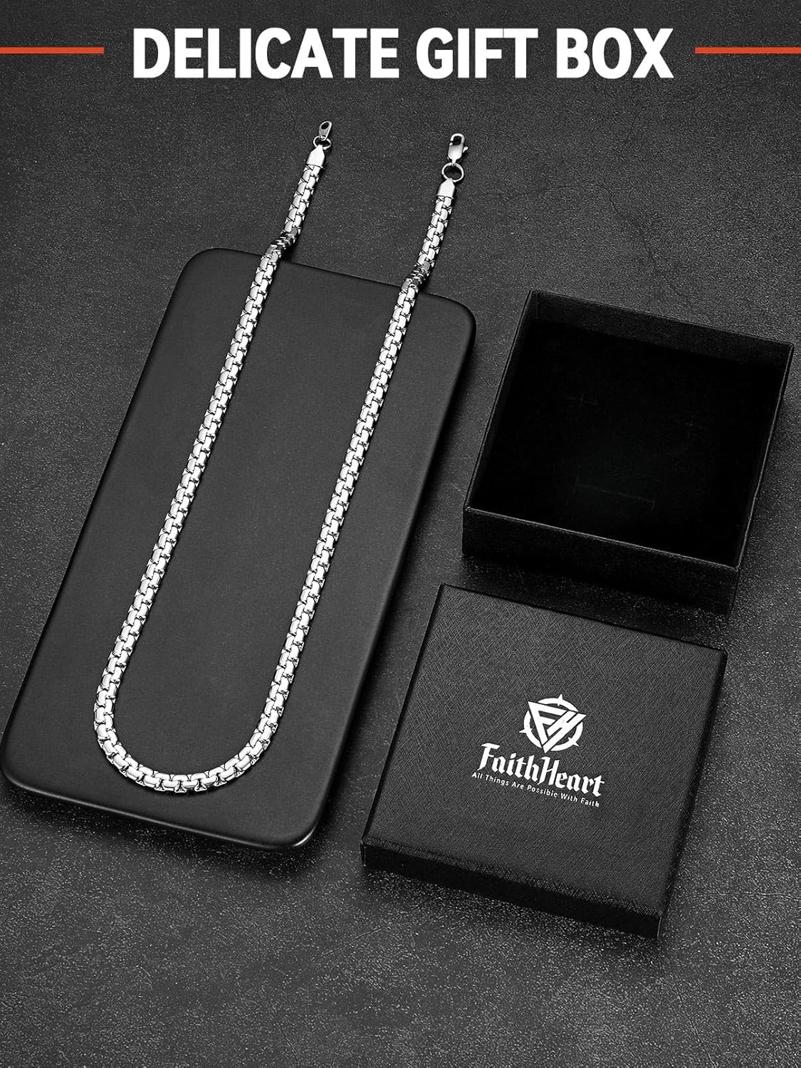 FaithHeart Mens Black/Silver/Gold Stainless Steel Flat Box Link Chain Necklace, Stylish 2/4/6/8mm Width Box Chains Necklaces for Men Non Tarnish Hip Hop Chain Jewelry Gifts,14"-30" Length - Image 7