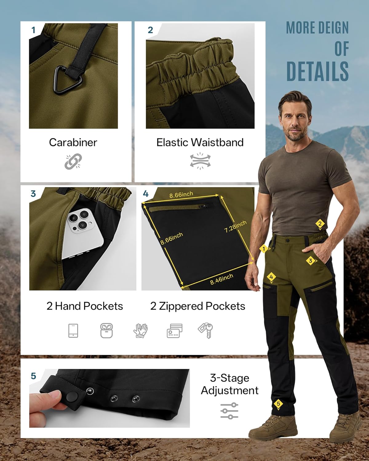 Men's Ripstop Tactical Pants, Water Resistant Hiking Cargo Pants, Lightweight Outdoor Work Construction Pants