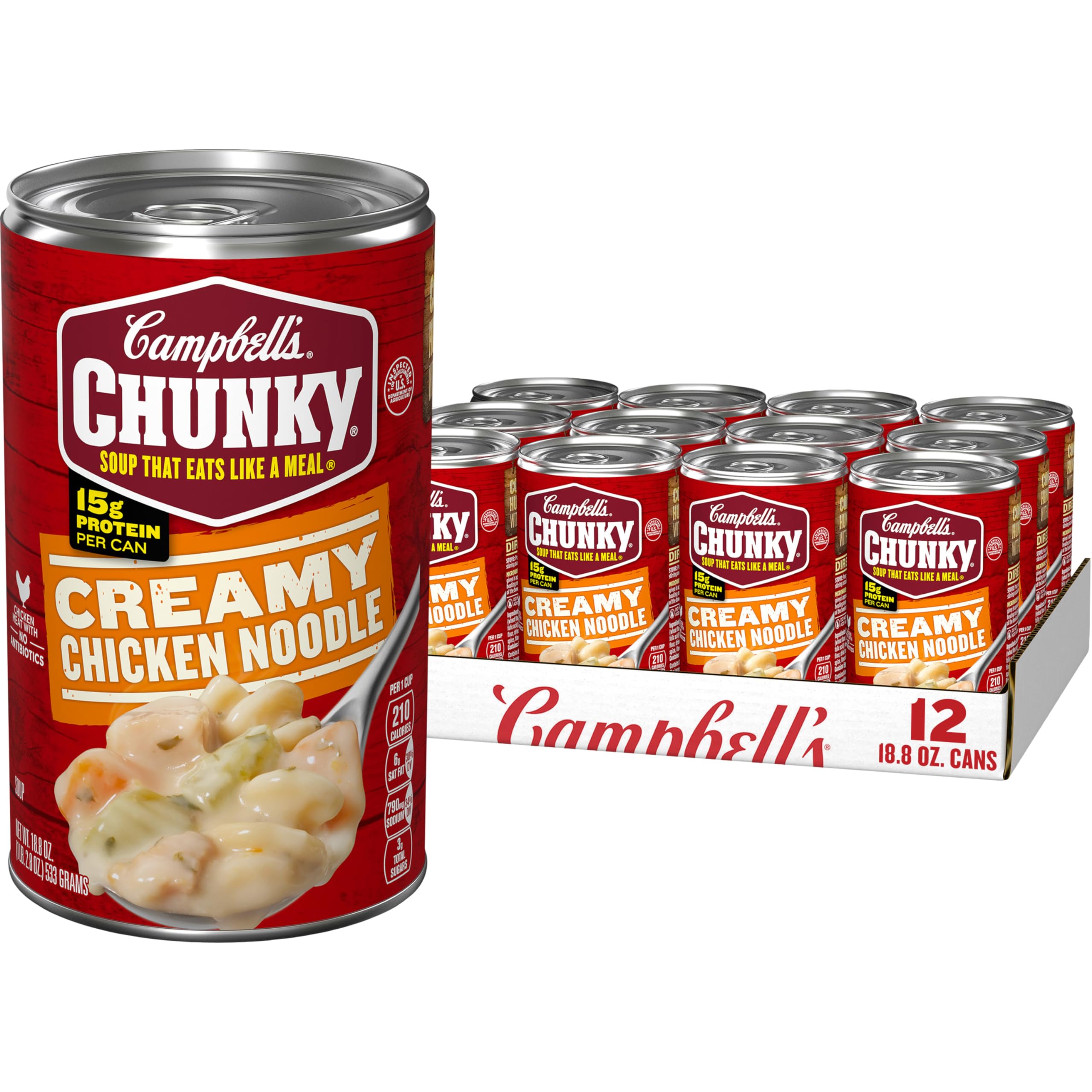 Campbell's Chunky Soup, Creamy Chicken Noodle Soup, 18.8 Oz Can (Case of 12)