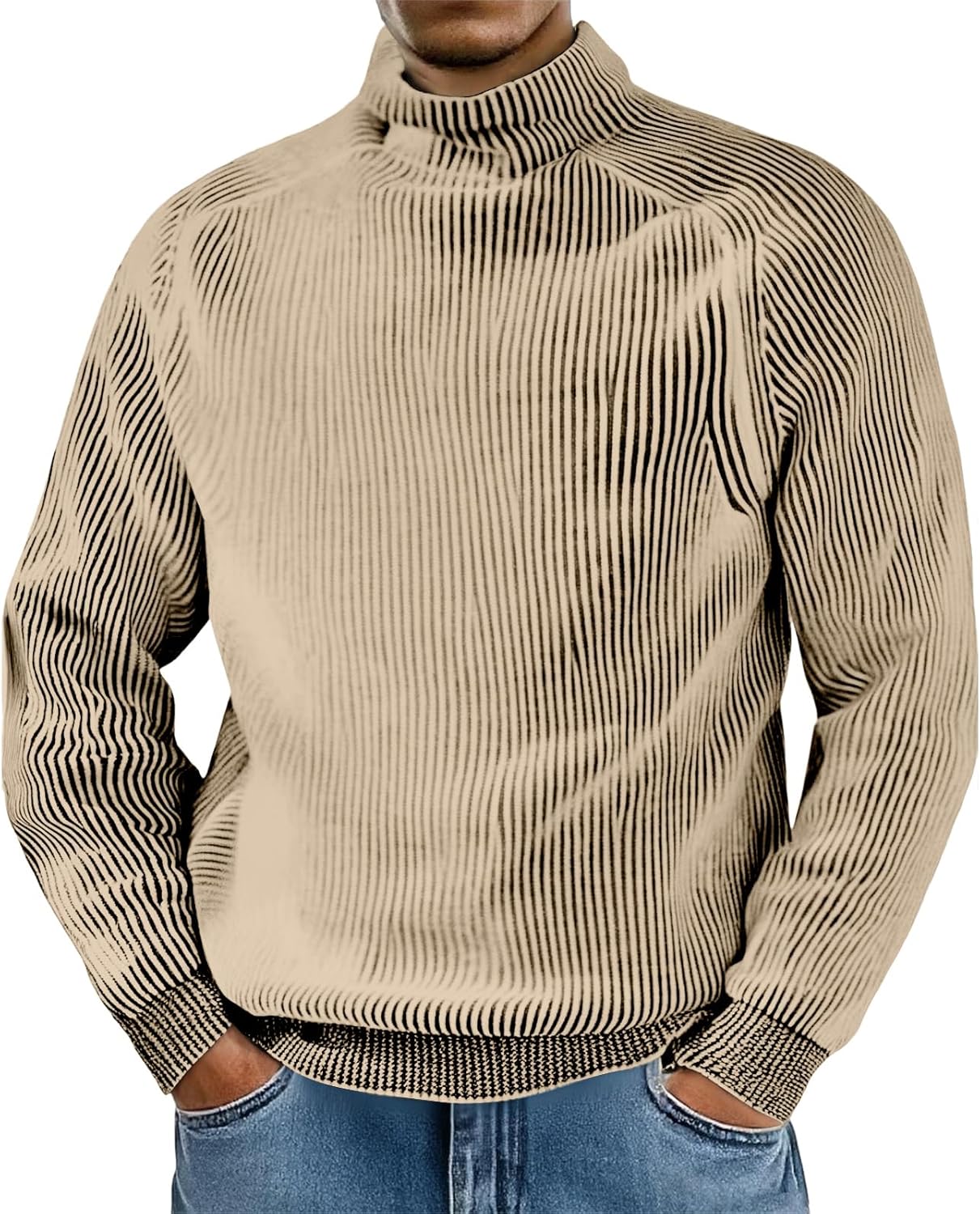 Ymosrh Men's Sweater Basic Solid Mock Neck Ribbed Knit Casual Pullover Winter Sweater, M-3XL
