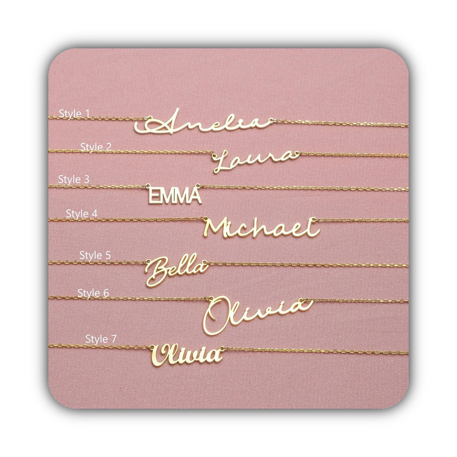 Oro collana con nome, 18K rosa delicato 925K argento sterling personalizzato per lei Natale, Stile quotidiano