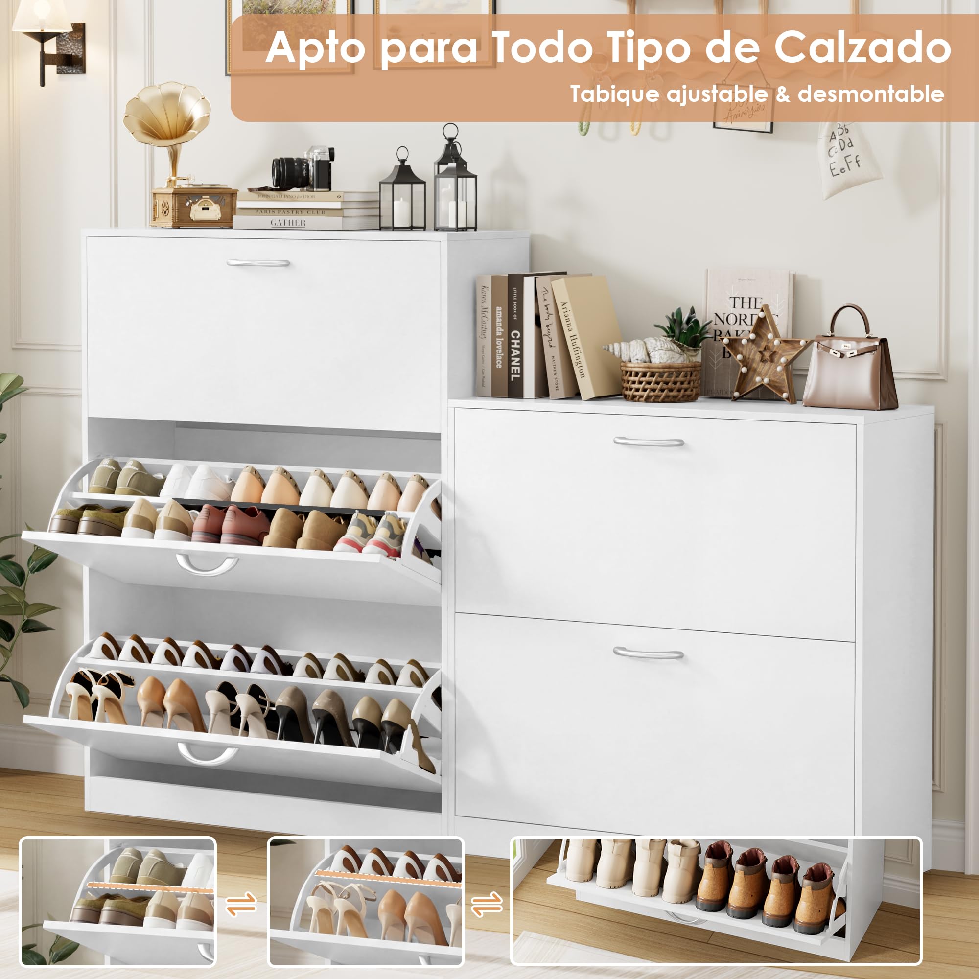 FirFurd Zapatero Entrada Recibidor, Zapateros Blanco, Mueble Zapatero con 3 Puertas, Zapateros Estrechos y Altos, Armario Organizador de Zapatos para Entrada, Pasillo, Moderno, 80x23.7x108cm