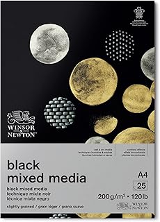 Winsor & Newton - Bloc de papel negro para Mixed Media, A4, 200g, (25 hojas, 100% libre de ácido, calidad de archivo, adecuado para técnicas de pintura húmeda y seca)