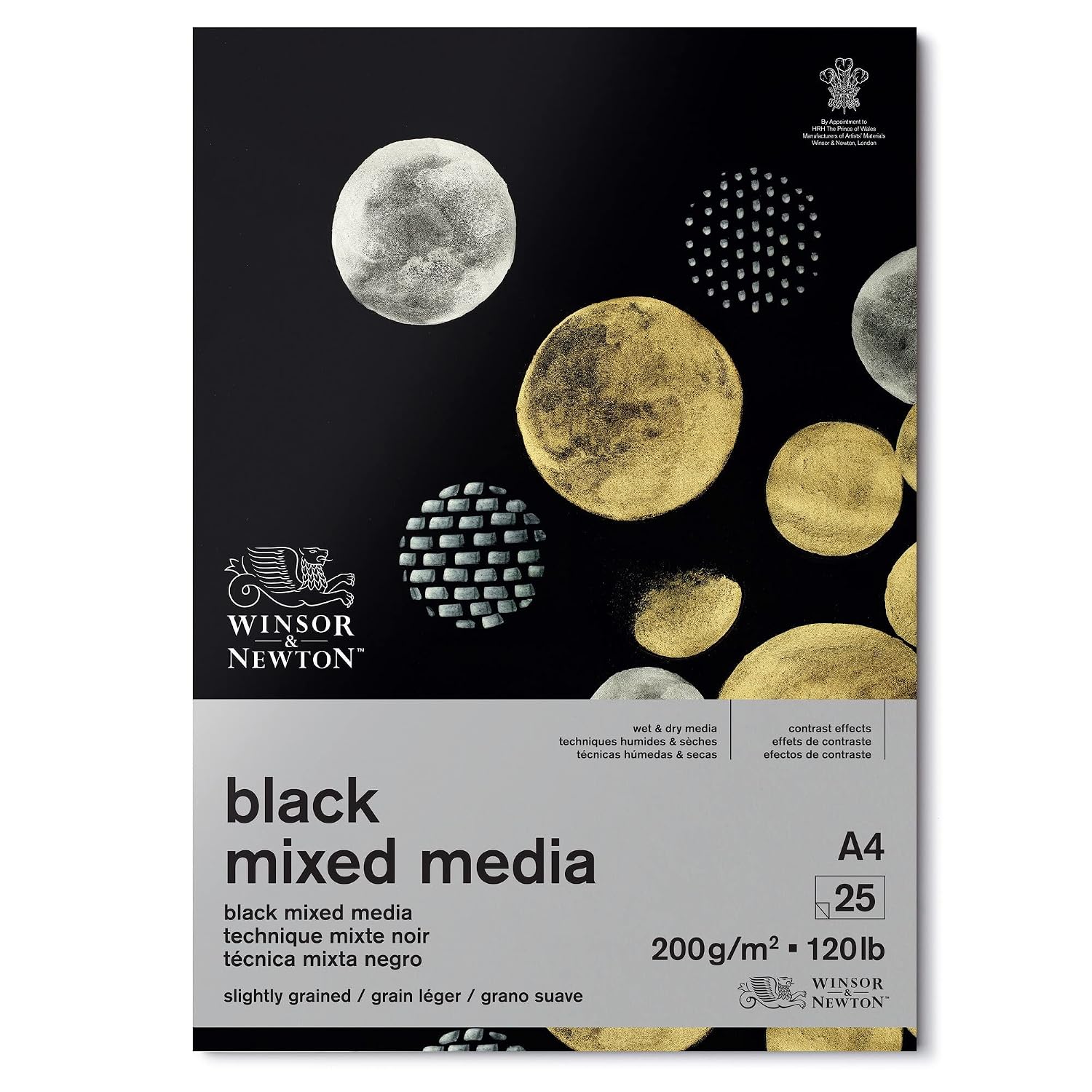 Winsor & Newton 6694008 Mixed Media Coloured Paper in Pad, 25 Sheets of Black Heavy Paper 200 g/m², 100% Acid-Free, Archival Quality, Suitable for Wet and Dry Painting Techniques, DIN A4