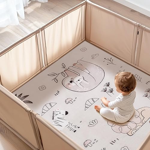 Miniatura 6 de ROBOTIME Tapete de juego para bebé de 50 x 50 pulgadas, extra grueso de esponja 30D para suelo, tapete de juego antideslizante y lavable para bebés