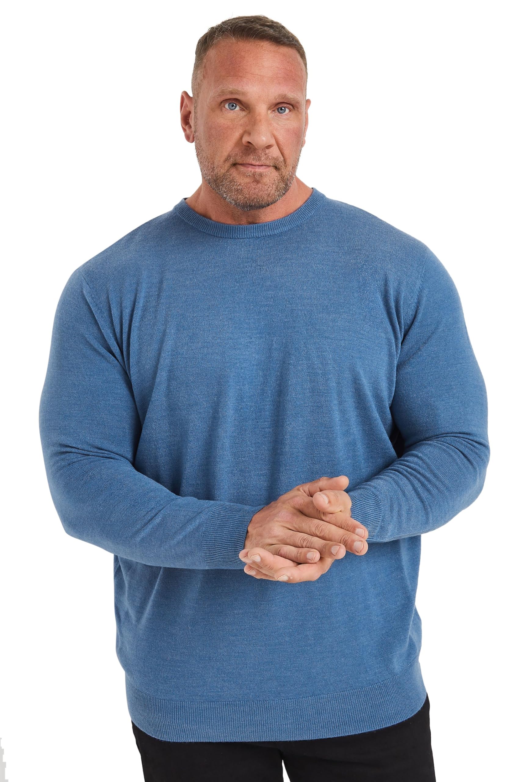 BadRhino Big & Tall Crew Neck Jumper - Men's - Plus Size Curve Blue