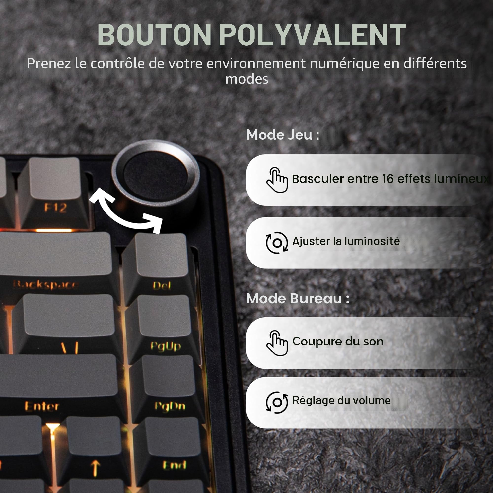 MechLands Aula F75 PRO 75% Custom Creamy Clavier de jeu mécanique sans fil, BT5.0/USB-C/2,4 GHz, structure gasket, bouton RVB, switches Reaper pour Win/Mac (dégradé de noir)