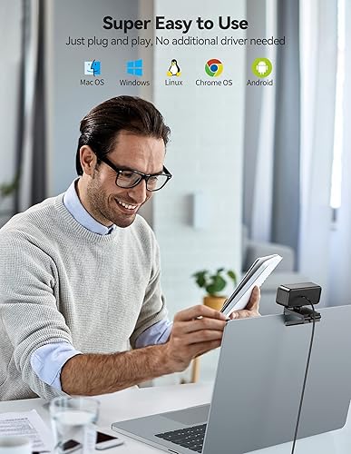 Miniatura 6 de Cámara web 1080P con micrófono para escritorio cámara web de streaming con luz de anillo ajustable de 3 niveles cámara web USB para ordenador de PC