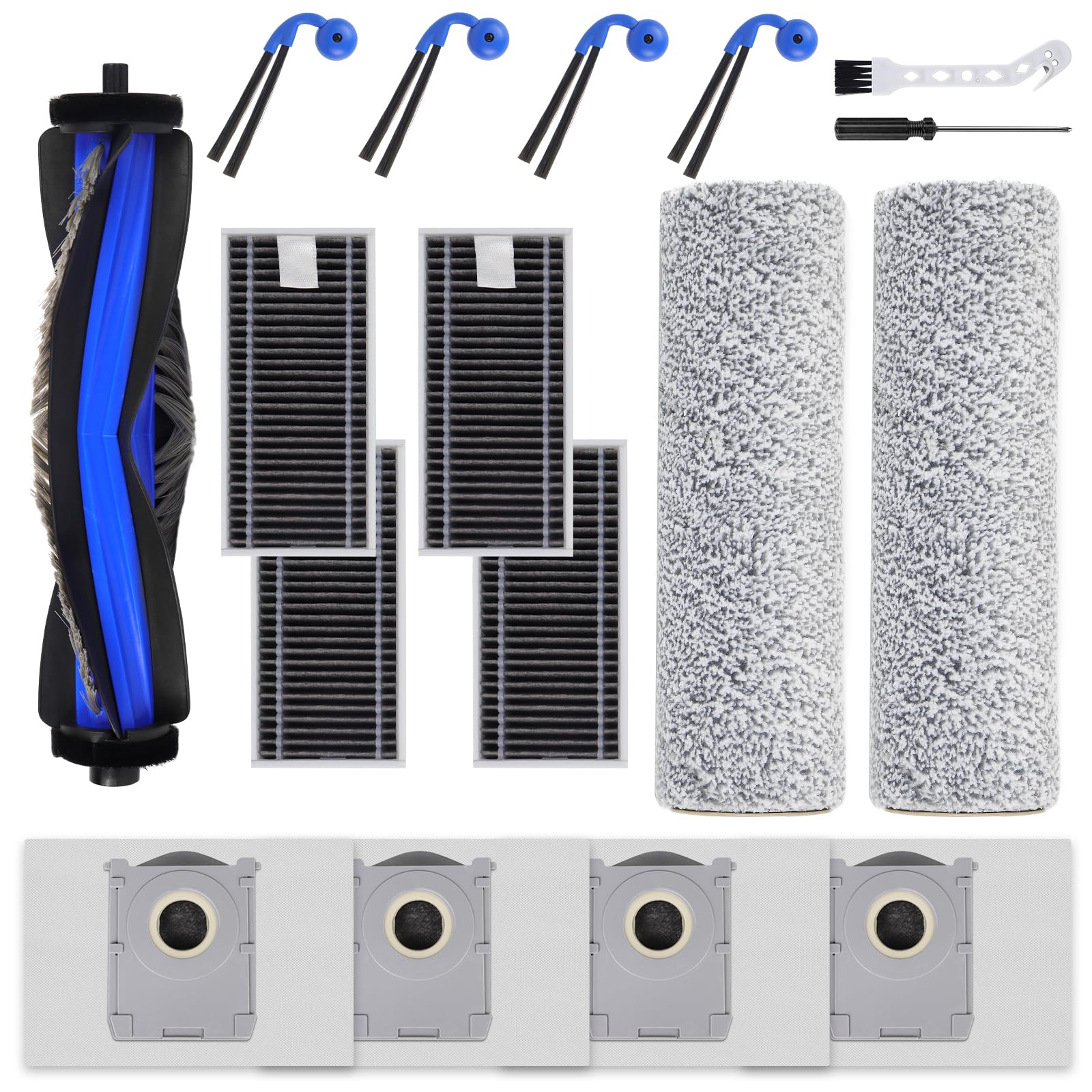 T50 Zubehör Ersatz Kompatibel für ECOVACS DEEBOT T50/T50 Pro Omni, T50/T50 Pro Omni Gen2 Saugroboter, 1 Hauptbürste, 4 Filter, 4 Seitenbürsten, 4 Mopp Wischtücher, 4 Staubbeutel - Nicht für T50 Max