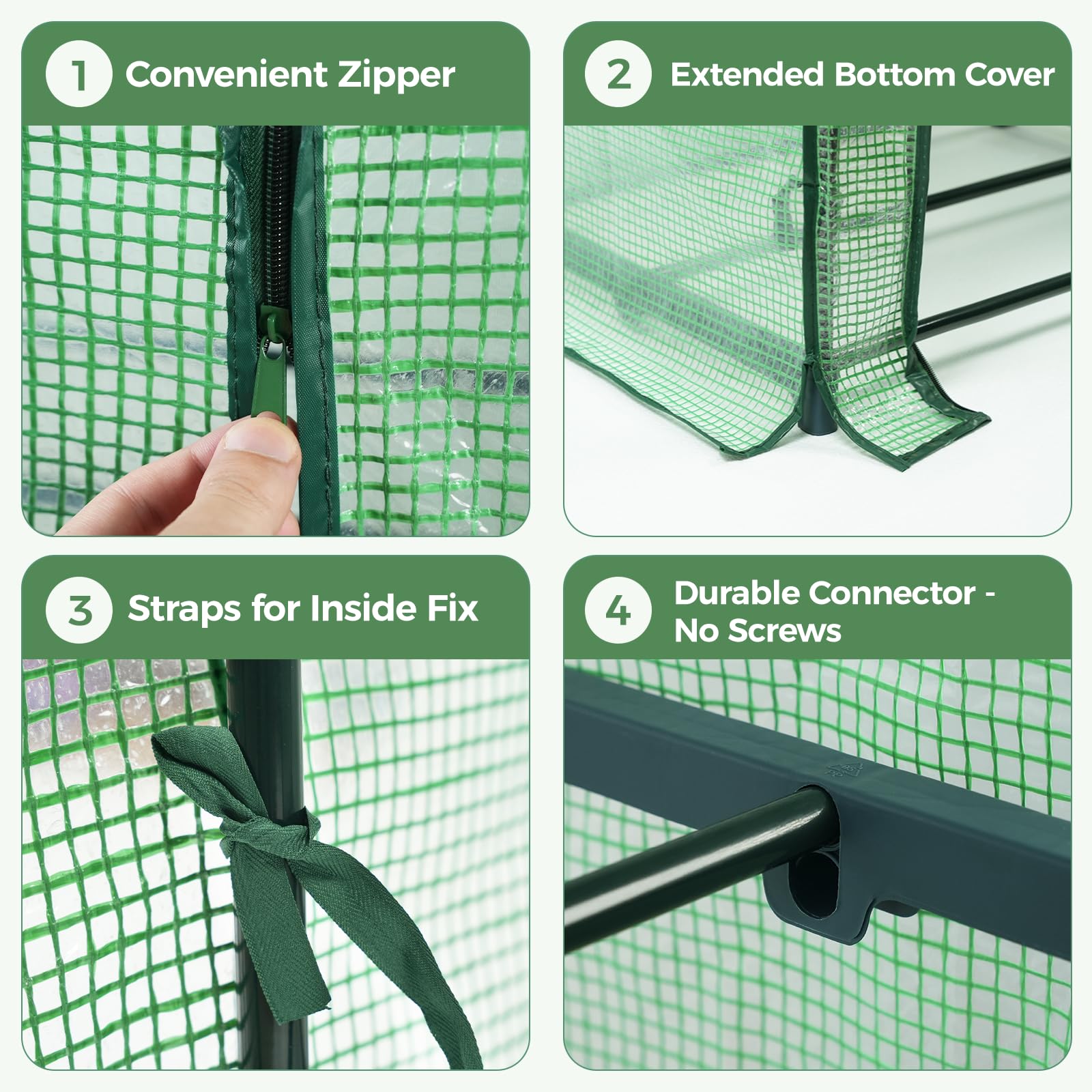 Bamworld Serra da Balcone, Mini Serra 4 Ripiani Portatile con Rivestimento in PE per Piante, Serra per Terrazzo Giardino Invernale, Serra da Balcone per Erbe Aromatiche Fiori con Protezione Antivento