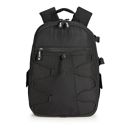 Amazon Basics Large Capacity Camera Backpack with Internal Padding for SLR and Accessories, Waterproof and Shockproof, 30 x 15 x 37 cm, Plain – Black