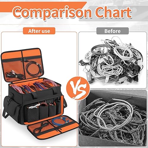 Miniatura 3 de Bolsa para archivos de cable de DJ con divisores ajustables, bolsa de DJ para cables, cables, equipo de DJ, instrumentos de sonido y accesorios,