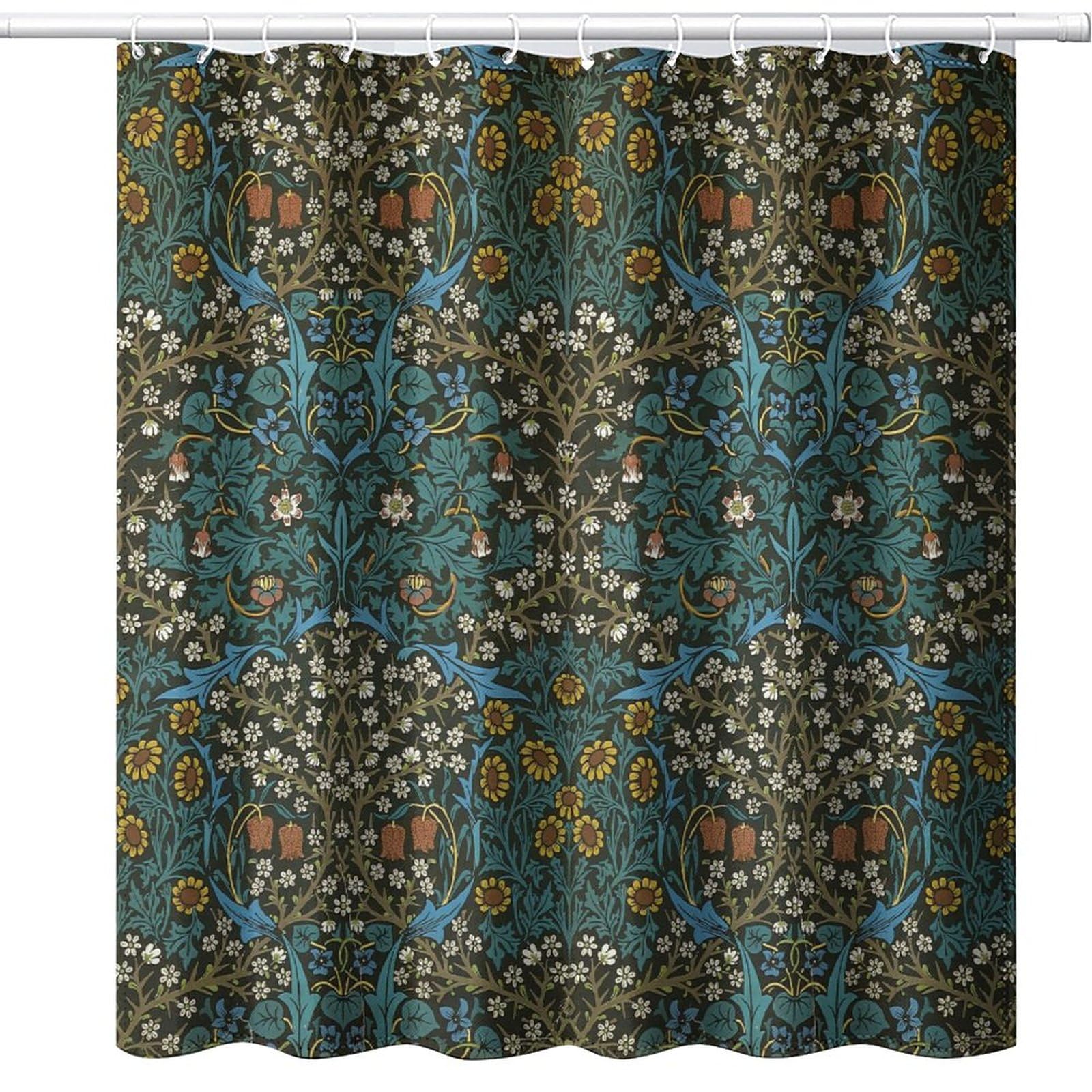 DDCBNS William Morris Style Shower Curtain,Mid Century Vintage Flower Green Garden Plant Abstract Art Print Shower Curtain for Bathroom Decor Fabric Waterproof Upholstery Hook 72x84in